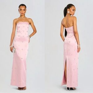 Retrofete Elisa Satin Strapless Crystal Pink Maxi Dress Small